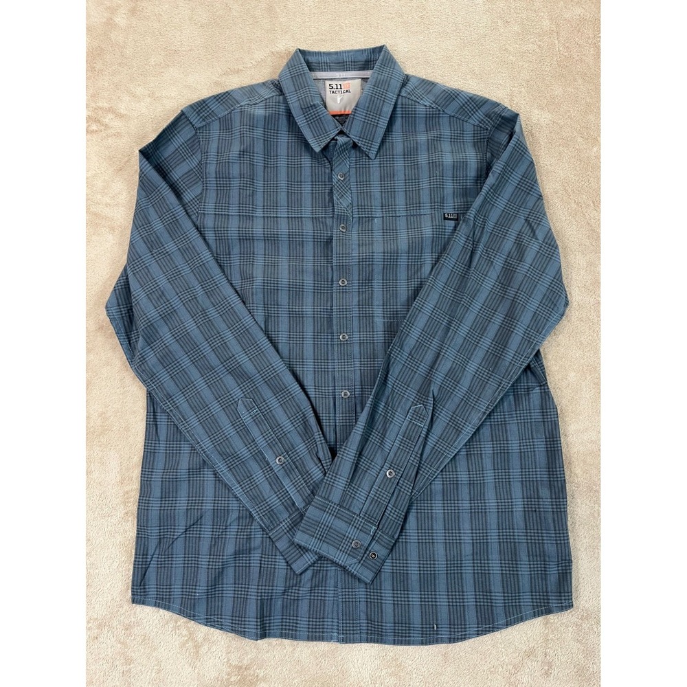5.11 tactical Echo Long Sleeve Shirt Men Small Blue Striped Snap Button New